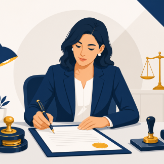 Pennsylvania notary signing and stamping legal documents at a desk